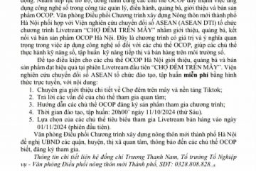 Công văn số 214/VPĐPNTM-NV về việc triển khai các hoạt động hướng dẫn, hỗ trợ chủ thể OCOP giới thiệu, quảng bá và bán sản phẩm trên nền tảng số. (Chi tiết đính kèm)